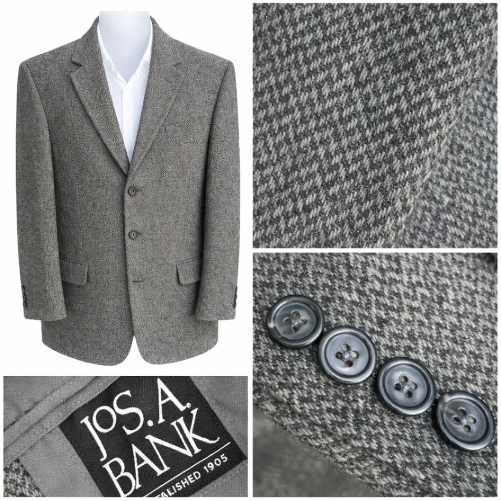 Vintage Jos A Bank 100% Camel Hair Herringbone Gray Blazer Men’s 41L